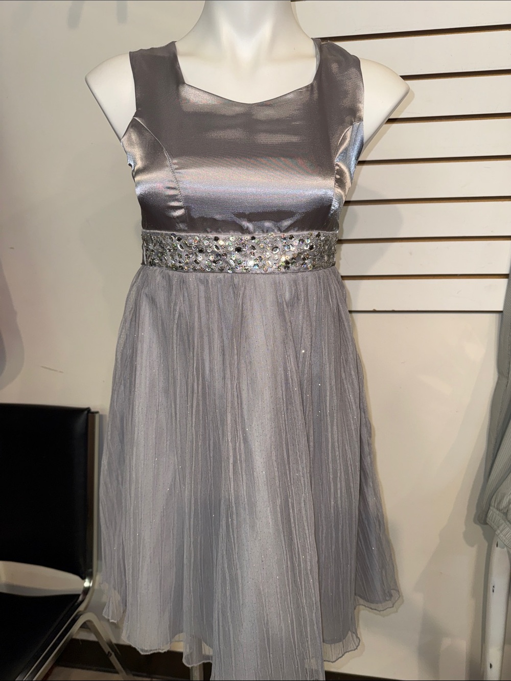 Sequin Hearts Silver Sparkle Tulle Girls' Dress with Embellished Waist